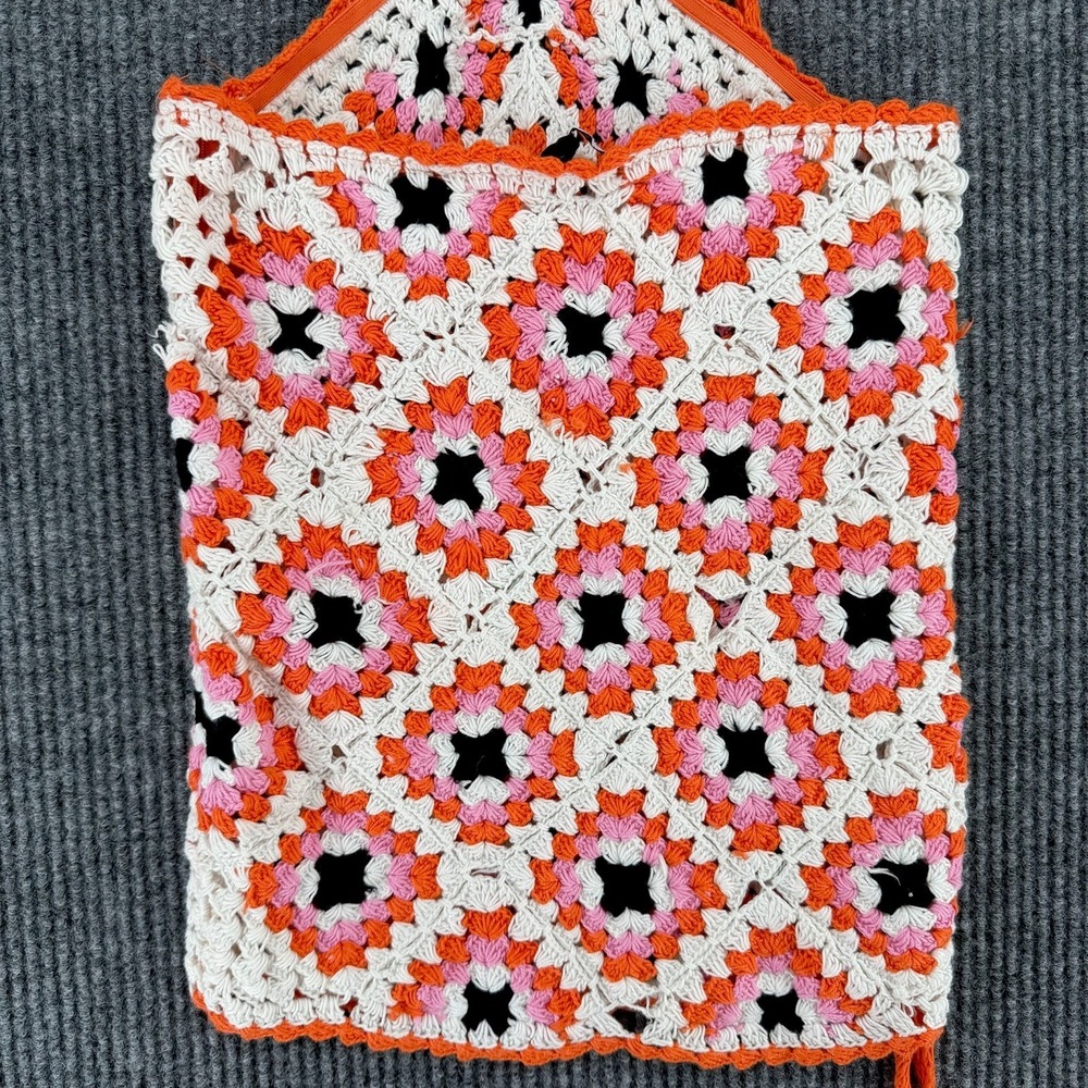 Bershka women's crochet granny square cutout halter dress size Medium festival - Picture 6 of 11